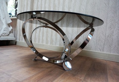 Knut Hesterberg chrome smoked glass round Coffee Table, vintage glazen salontafel-00003